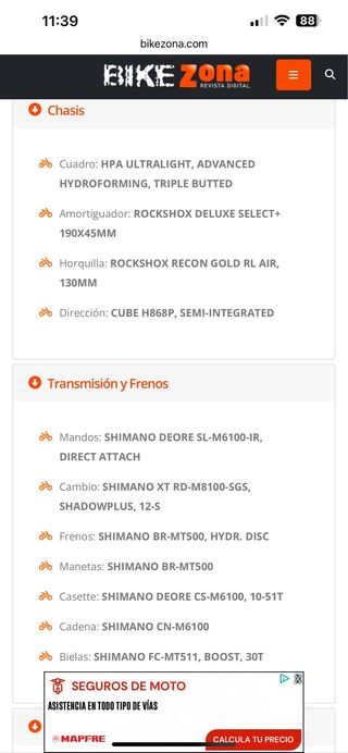 Bicicleta Cube Doble Suspensión