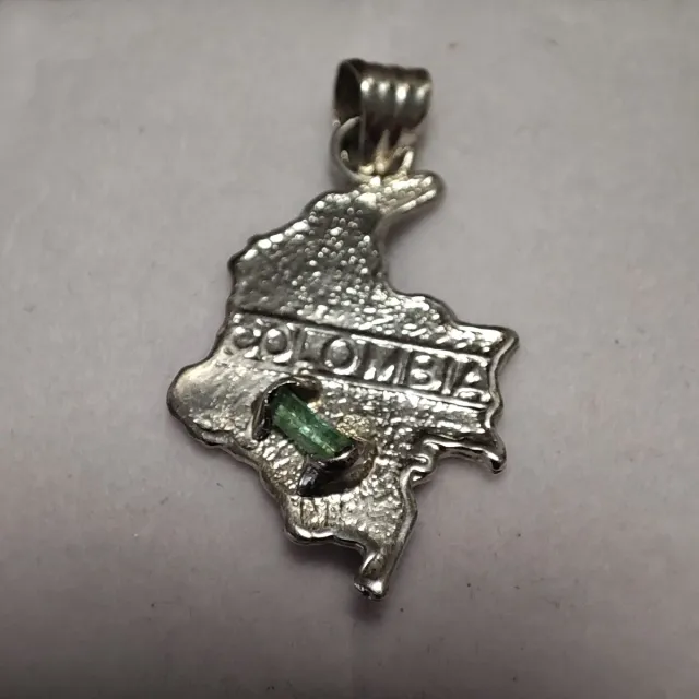 Collar Mapa Colombia Plata 925 Esmeralda original