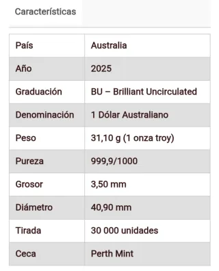 Moneda Plata 1 Onza 🇦🇺 Australia Columnario 2025