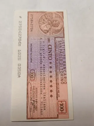 Miniassegno San Paolo di Torino 100 Lire