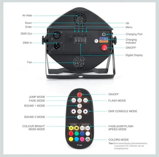 4 Focos LED RGB DMX Recargables