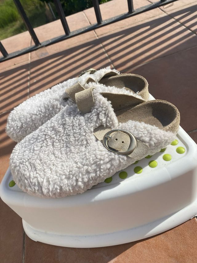 Zara Home Clogs Peluche Beige/Blanco Talla 38