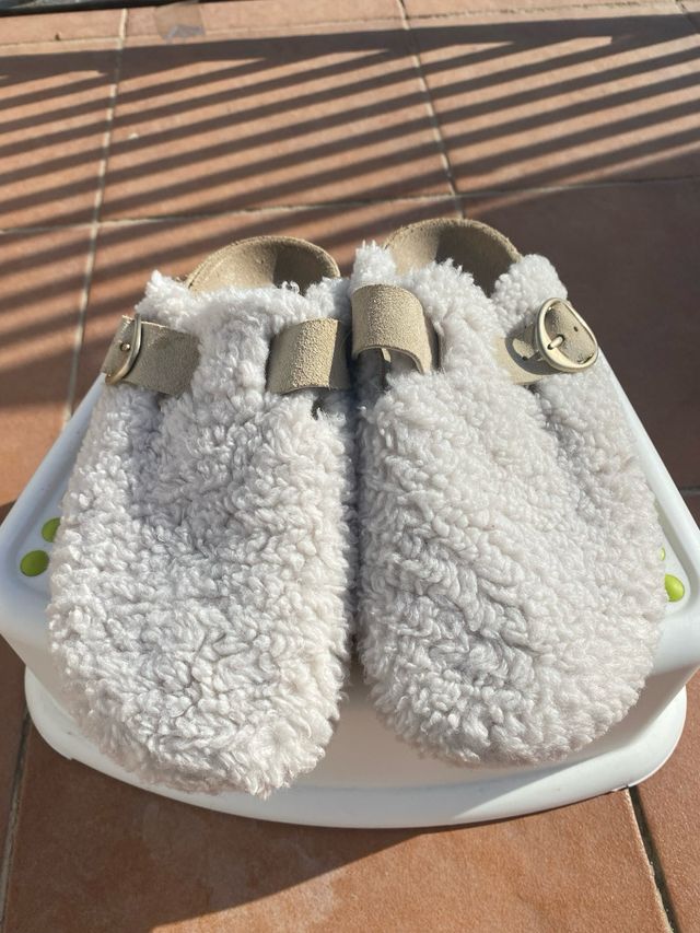 Zara Home Clogs Peluche Beige/Blanco Talla 38