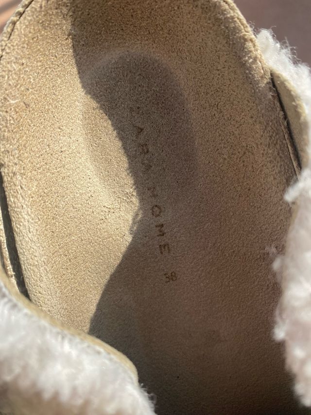 Zara Home Clogs Peluche Beige/Blanco Talla 38