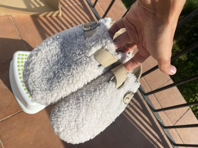 Zara Home Clogs Peluche Beige/Blanco Talla 38