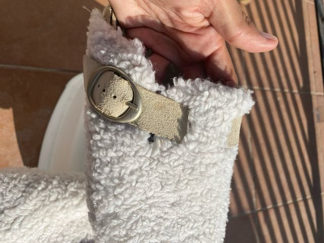 Zara Home Clogs Peluche Beige/Blanco Talla 38