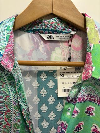 Blusa Zara Patchwork Estampada Talla XL