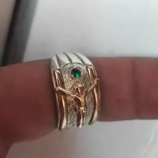 Anillo Caballero Esmeralda Oro y Plata