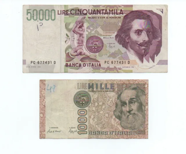 Banconote Lire Italiane 50000 e 1000