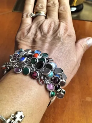 Bracciale rigido argento pietre dure multicolor