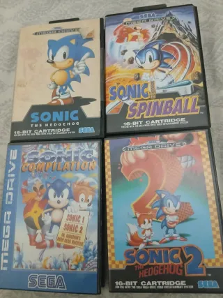 Pack 4 Juegos Sega Mega Drive Sonic completos!