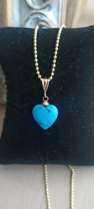 Collar Corazón Turquesa Baño Oro 18k
