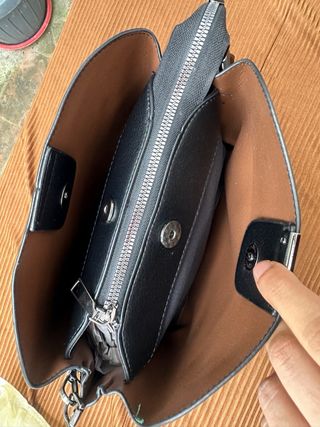Borsa OUZUNO nera con tracolla marrone