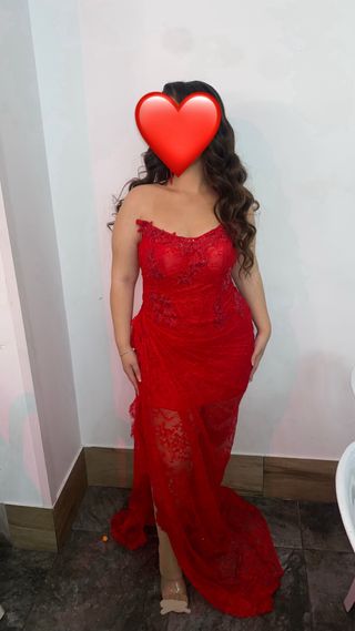 Vestido rojo fiesta largo con abertura