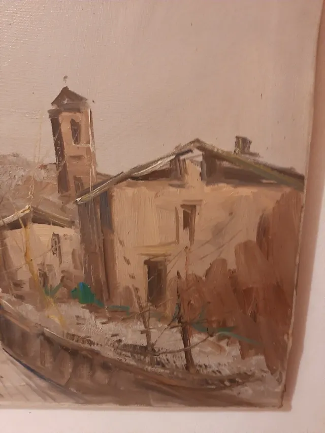 Quadro antico paesaggio con chiesa