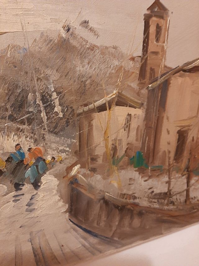 Quadro antico paesaggio con chiesa