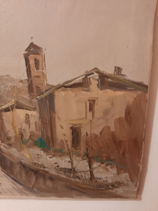 Quadro antico paesaggio con chiesa