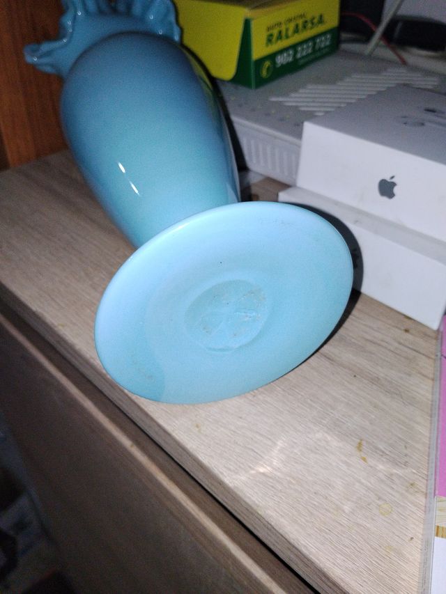 Jarrón Cristal Opalina Turquesa Vintage