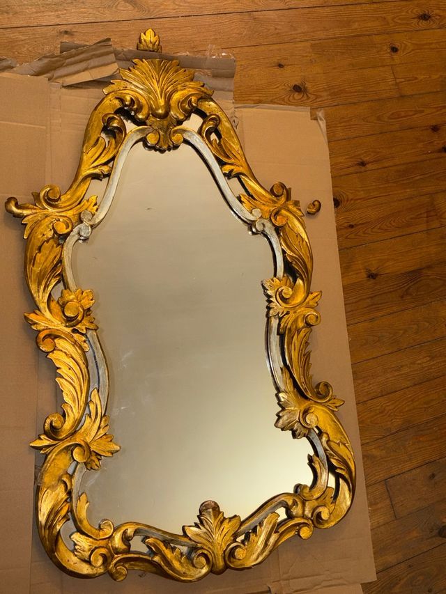 Gran Espejo Antiguo Dorado Cornucopia Isabelino