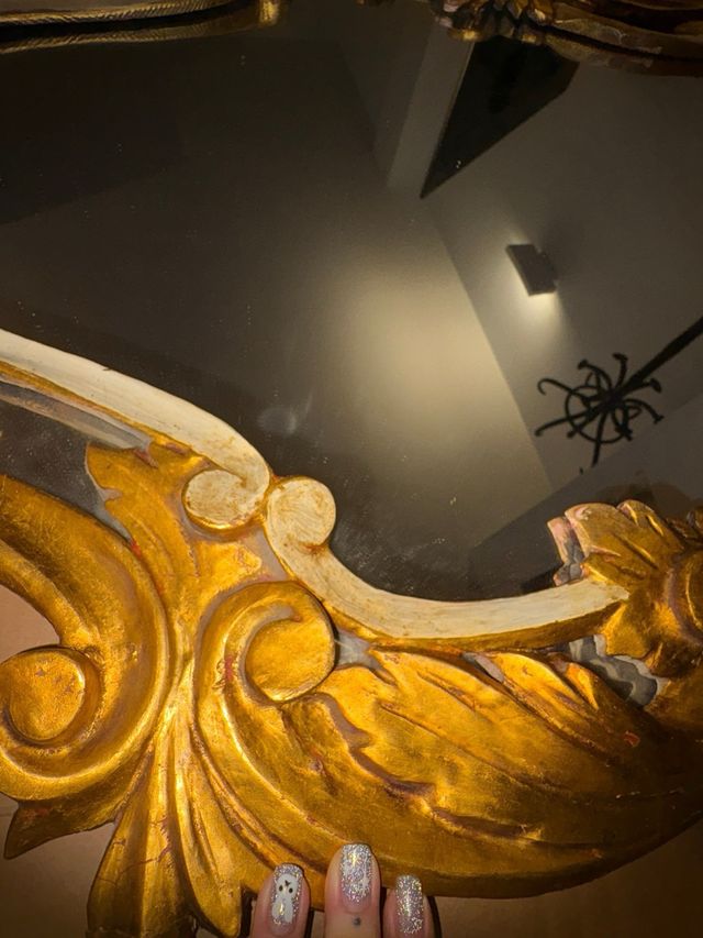 Gran Espejo Antiguo Dorado Cornucopia Isabelino