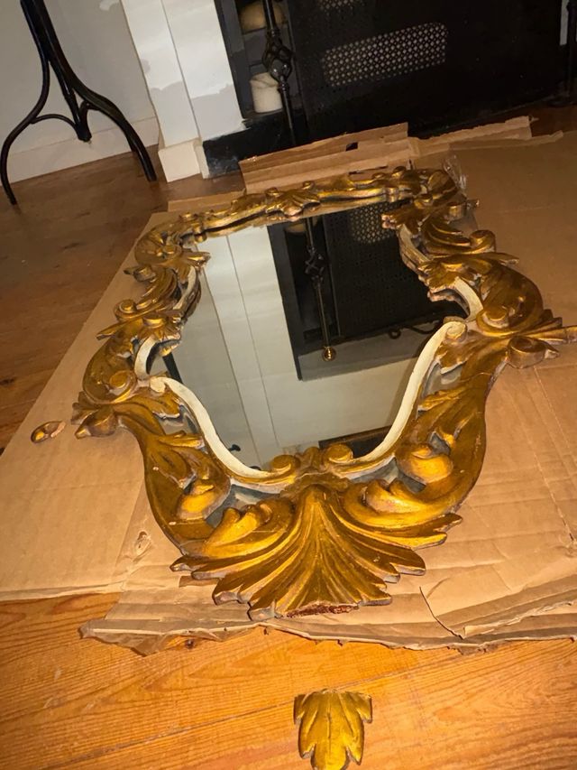 Gran Espejo Antiguo Dorado Cornucopia Isabelino