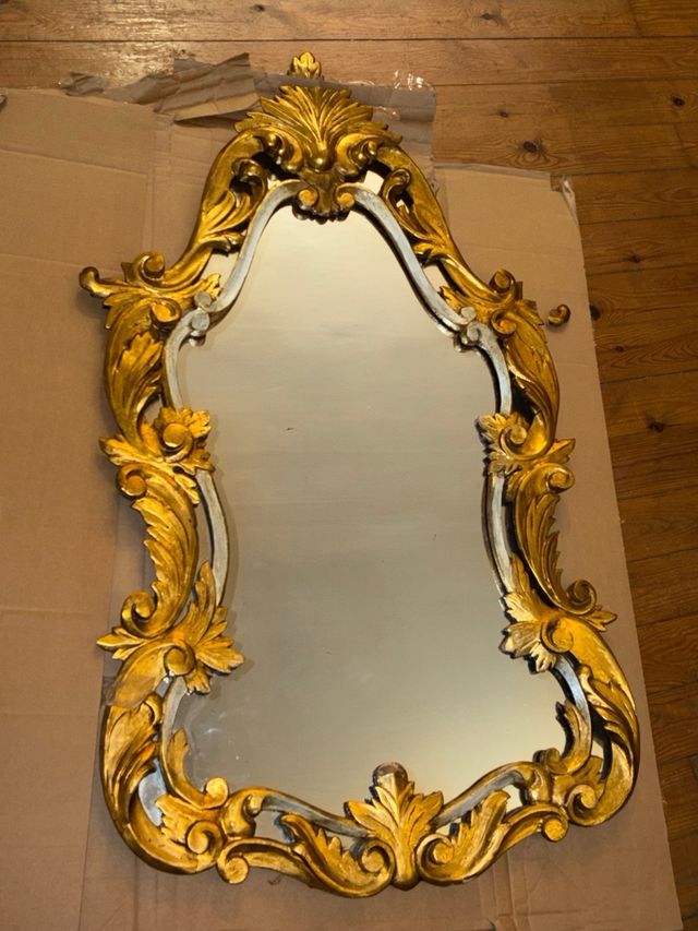 Gran Espejo Antiguo Dorado Cornucopia Isabelino