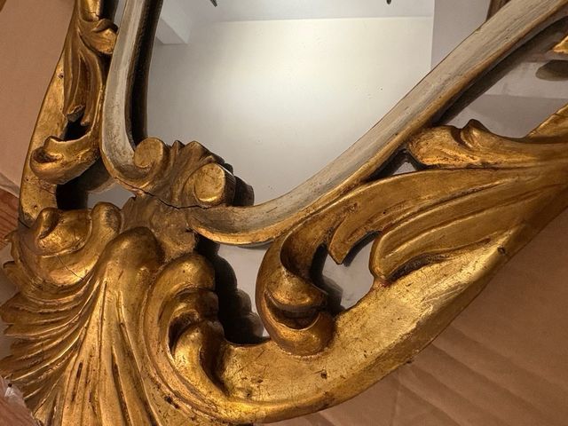 Gran Espejo Antiguo Dorado Cornucopia Isabelino