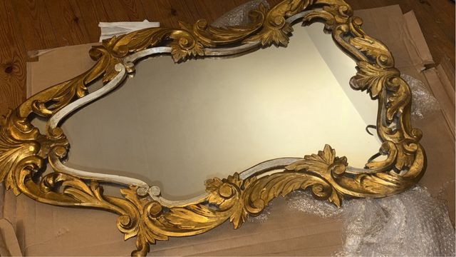 Gran Espejo Antiguo Dorado Cornucopia Isabelino