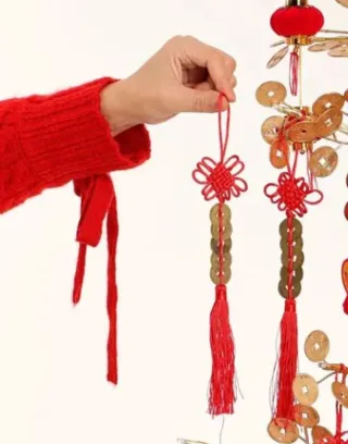 Monete cinesi portafortuna con fiocco rosso