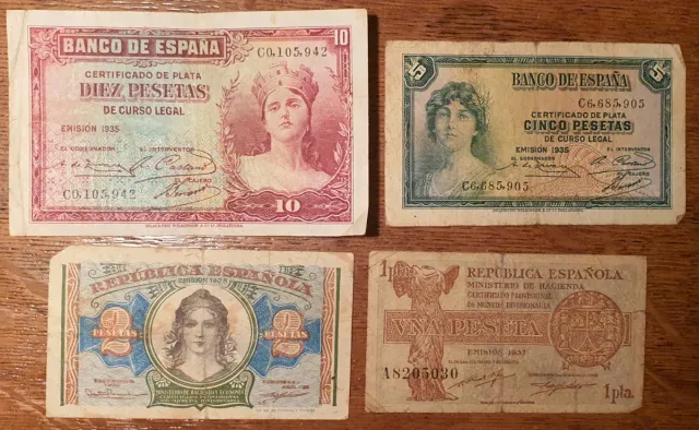 Lotto 8 Banconote antiche in Peseta Spagnola