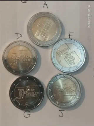 Lote 10 monedas 2€  Alemania 2025 ADFGJ 