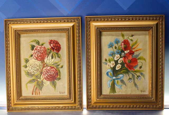 Bouquets, flores óleo sobre cartón. Llorens.