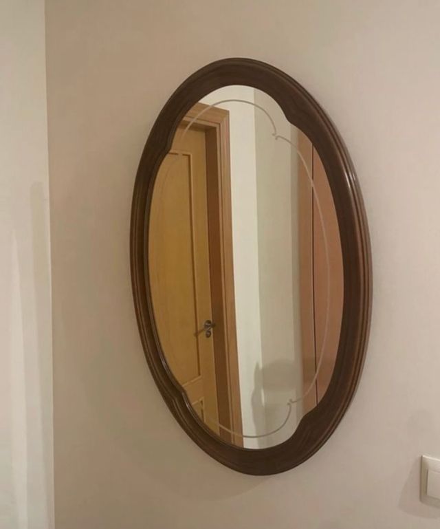 Espejo Ovalado Madera y Cristal