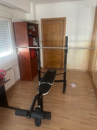 Máquina Multifunción Domyos+ Pesas + discos+ barra