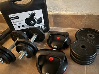 Máquina Multifunción Domyos+ Pesas + discos+ barra