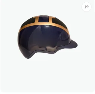 Casco seguridad equitación azul y dorado.