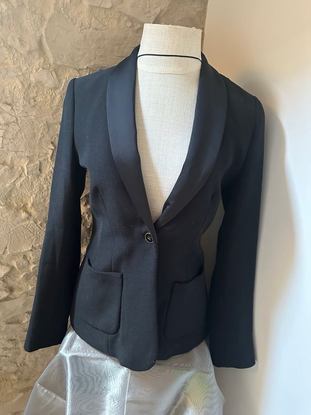 Blazer Zara Negro Solapa Satén