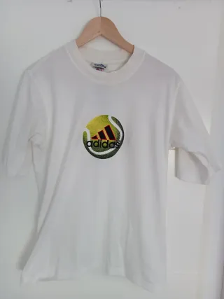 Camiseta RETRO Adidas Blanca Logo Tenis
