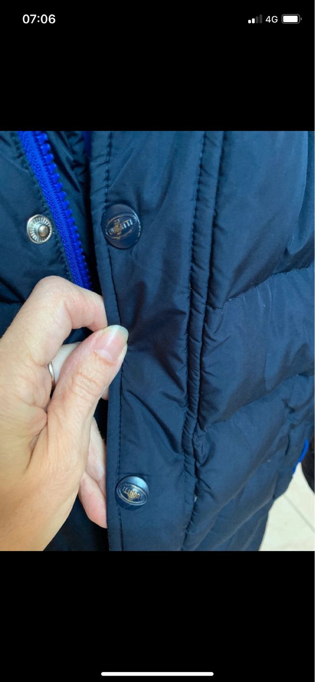 Piumino blu con cappuccio e pelliccia tg 4/5 anni