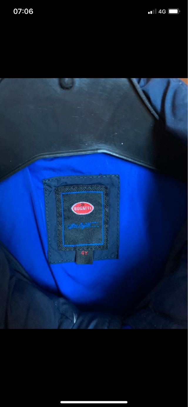 Piumino blu con cappuccio e pelliccia tg 4/5 anni