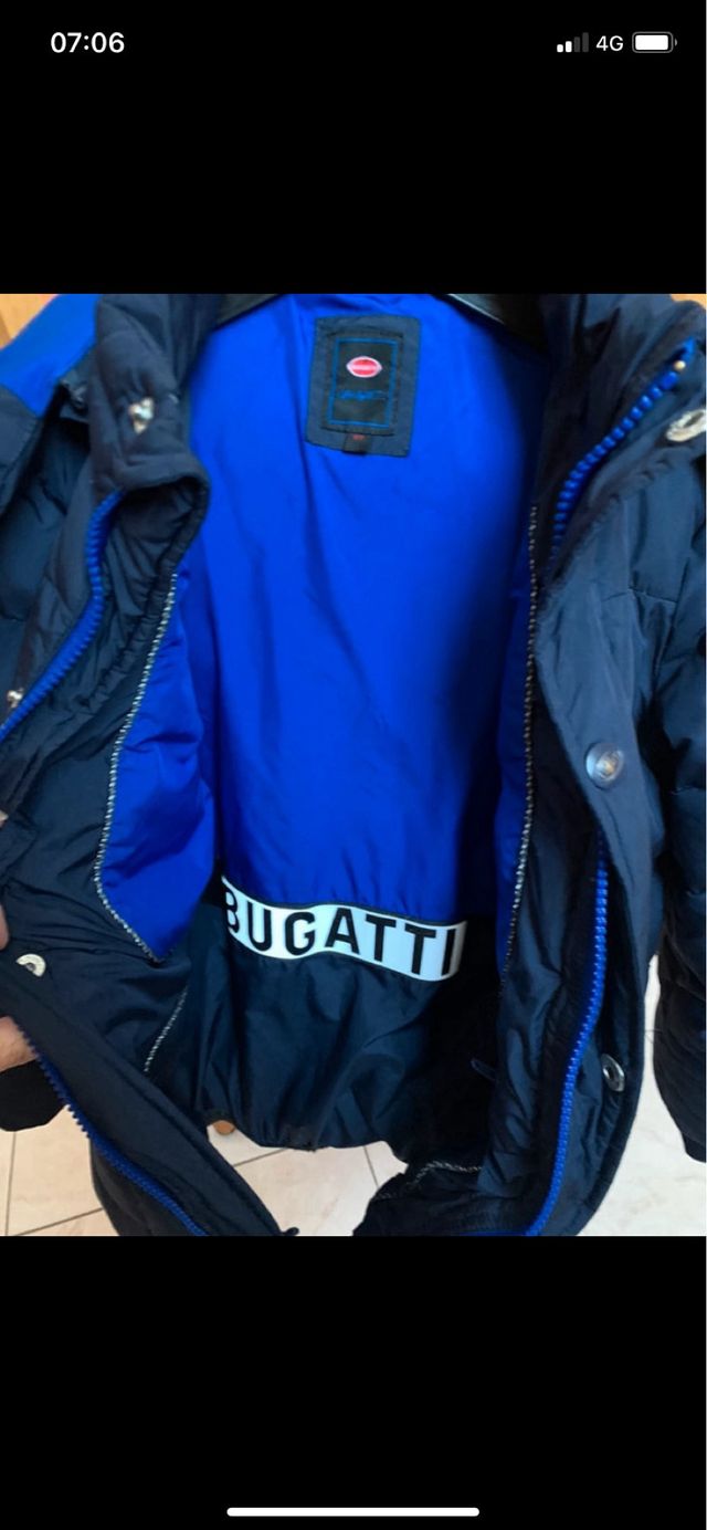 Piumino blu con cappuccio e pelliccia tg 4/5 anni