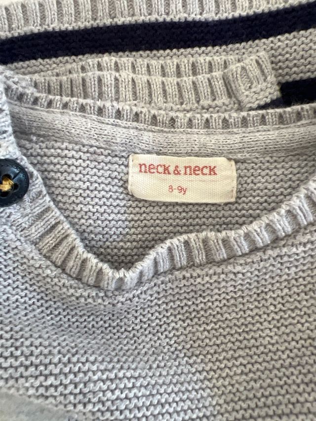 Jersey niña 8 años gris de punto rayas azules