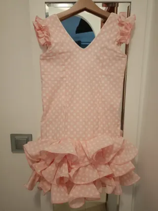 Traje Gitana Niña Lunares Rosa