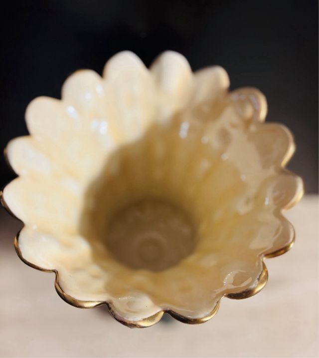 Jarrón Vintage Cerámica Rosa y Dorado 31cm