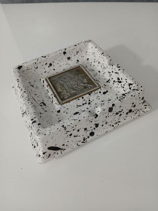 Posacenere in Ceramica Bianco e Nero Quadrato Vint