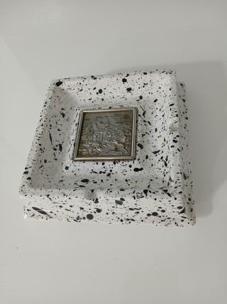 Posacenere in Ceramica Bianco e Nero Quadrato Vint