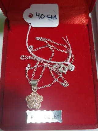 Conjunto joyería flor plata 40 cm
