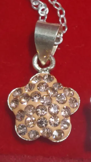 Conjunto joyería flor plata 40 cm