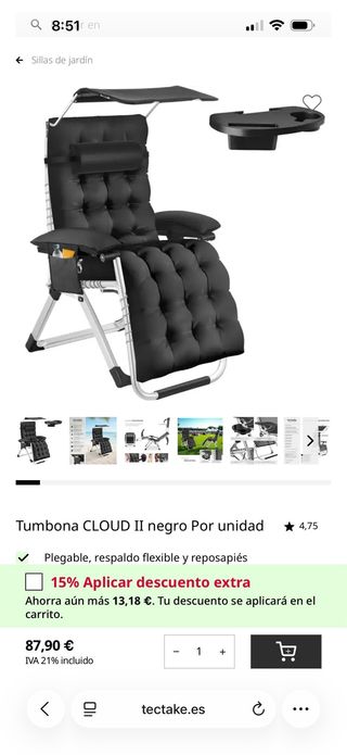 Tumbona Tectake Cloud II Negra