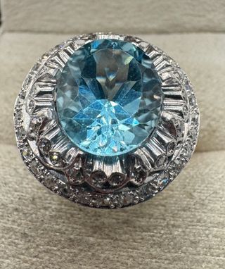 Anillo Antiguo Platino Diamantes y topacio
